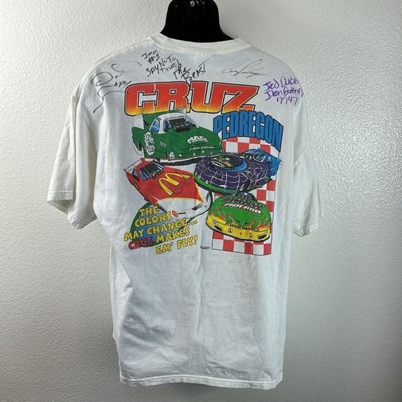 Vintage Cruz Pedregon McDonalds Racing White Tee, Signed, Men's Large - Picture 2 of 8